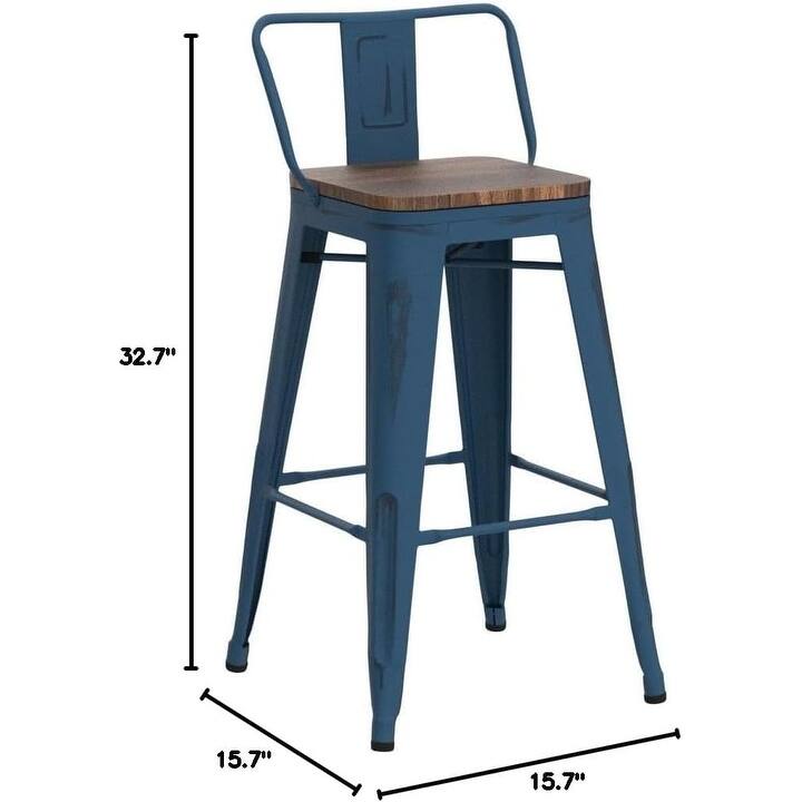 Industrial Style Bar & Counter Stools with Metal Frame Kitchen 26" and 30" Seat Height Stools with Low Back and Wooden Seat