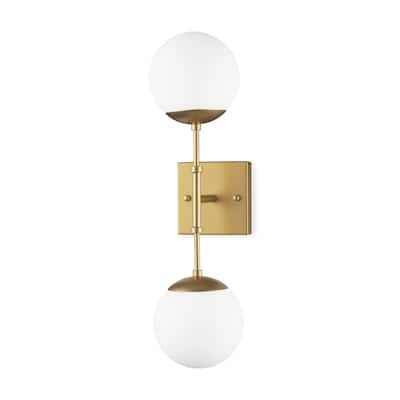 Edie Brushed Gold Metal w/ Frosted Glass Globes 2-Light Wall Sconce - 22.0L x 7.5W x 6.0H