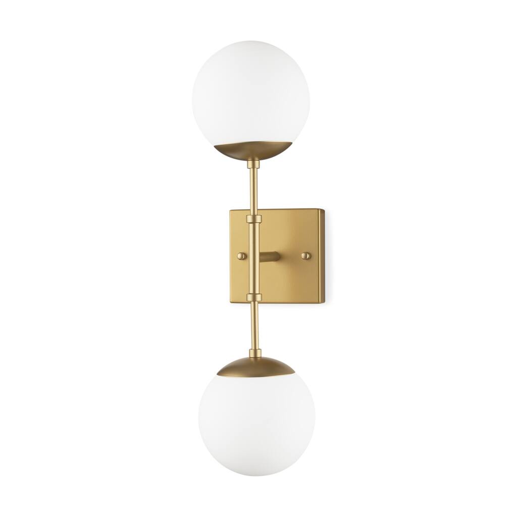 Edie Brushed Gold Metal w/ Frosted Glass Globes 2-Light Wall Sconce - 22.0L x 7.5W x 6.0H