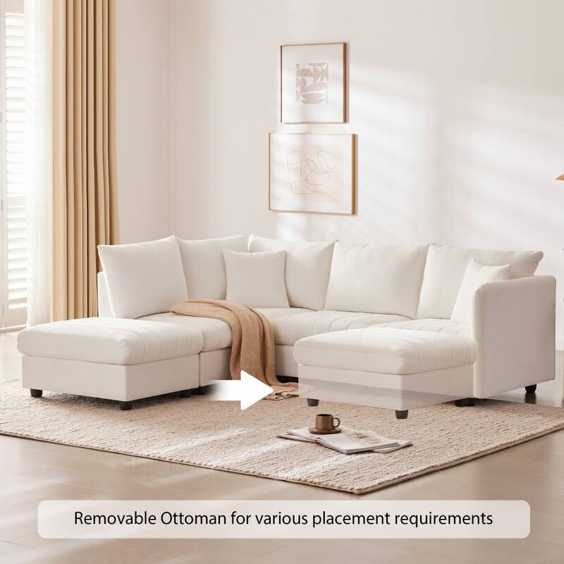 89" Modern Modular L-Shaped Sectional Sofa with Deep Seat,Movable Ottoman,Throw Pillows