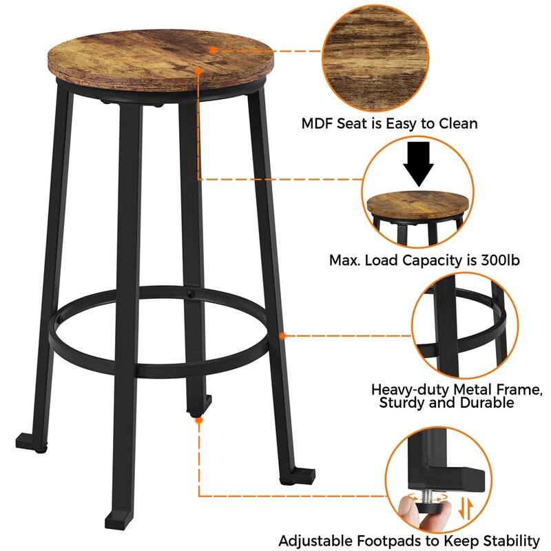Yaheetech 2PCS Metal Bar Stools With Round Top Backless Barstools, Rustic Brown - N/A