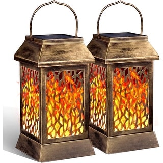 WaLensee Solar Lights Outdoor With Flickering Flame Upgraded Metal ...