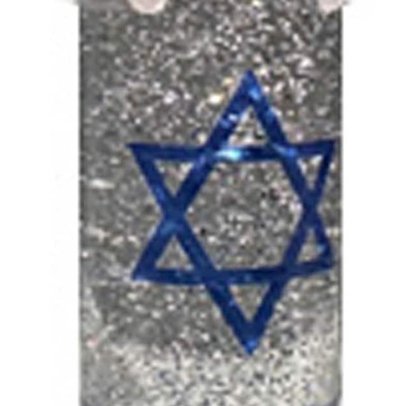 10" Blue And White Flameless Hanukkah Pillar Candle With Snow Globe