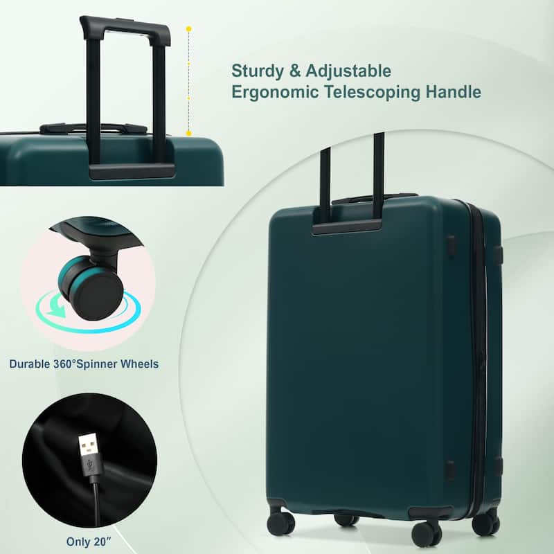 Luggage Sets 5 Piece with Front Opening, Hardside Expandable Carry On Suitcase Set with Double Spinner Wheel with USB Port