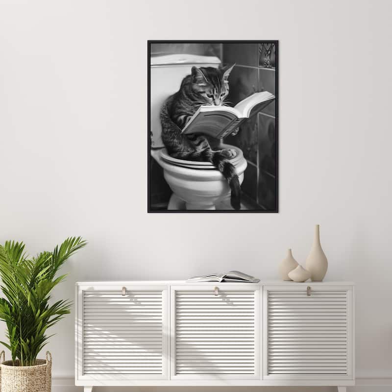 Literary Litter Box Cat by Niky Rahner Framed Canvas Wall Art