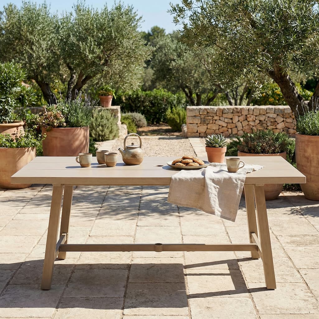 Aluminum Outdoor Dining Table with Umbrella Hole, Weather-Resistant Patio Table for Backyard, Garden, Poolside, and Balcony