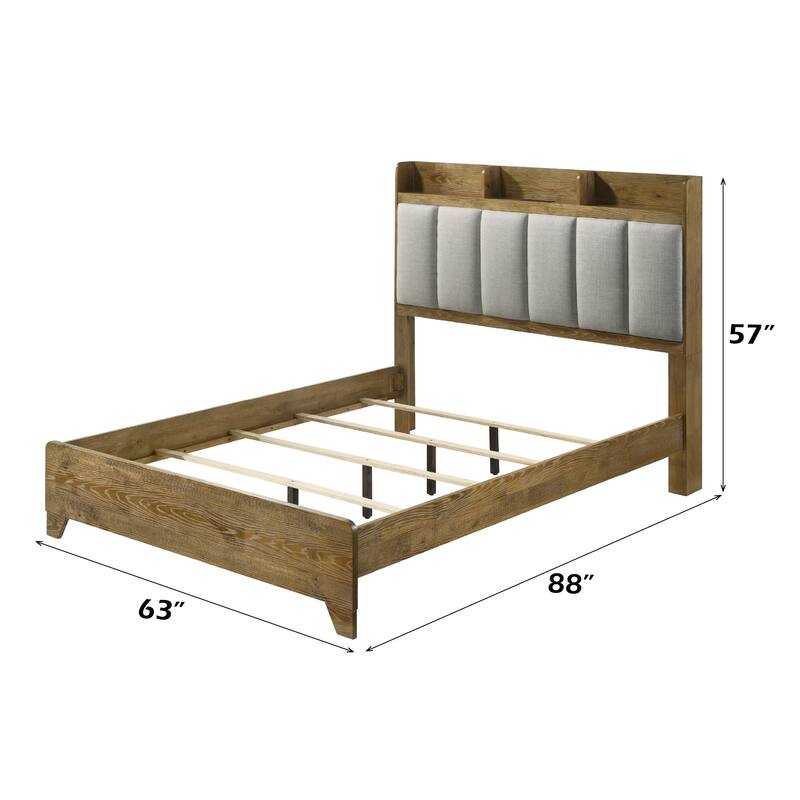 Queen Bed with USB Ports, Solid Rubber Wood Construction, Transitional Style, Requires Box Spring