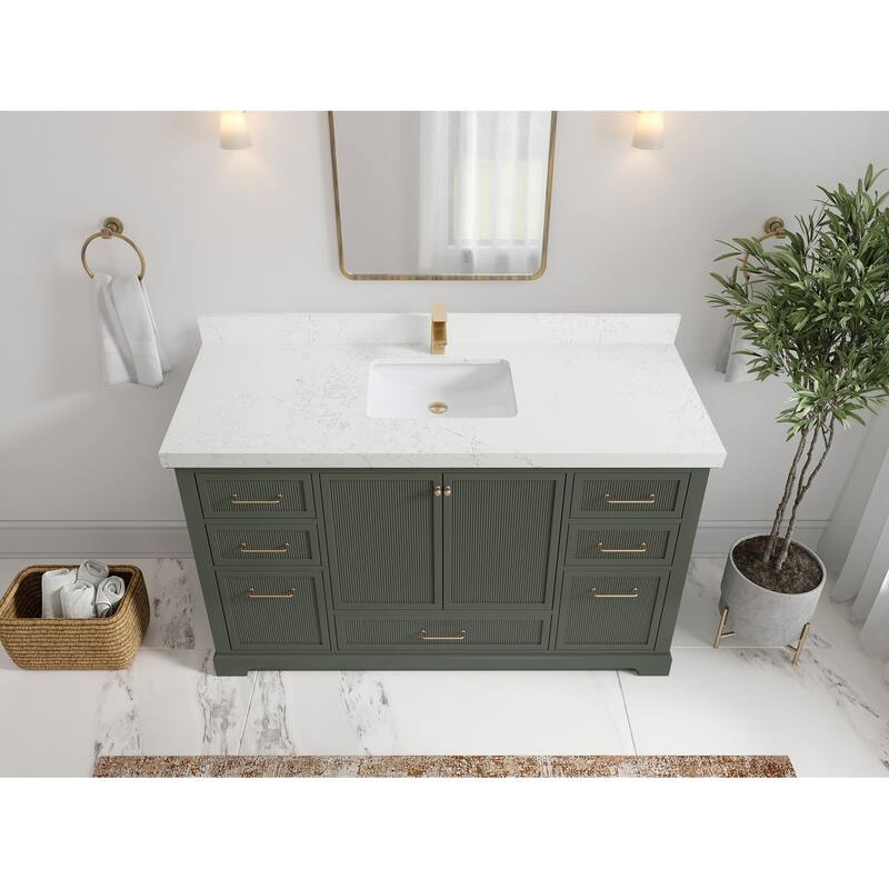 Willow Collections 60 in. W x 22 in. D Alys Single Sink Bathroom Vanity with Countertop - 2"Empira White - Pewter Green