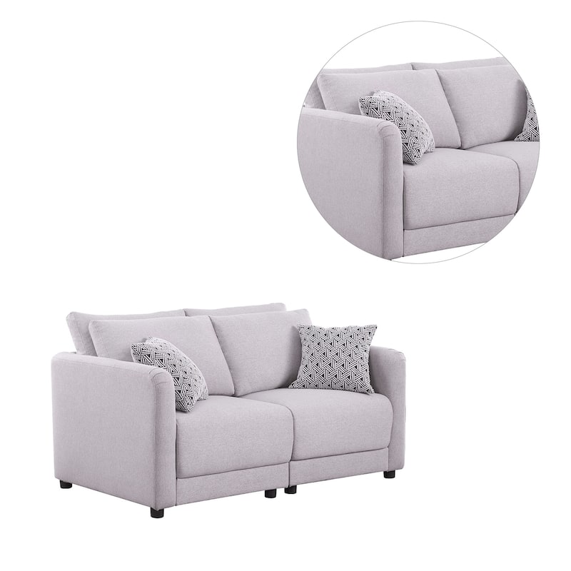 Linen Upholstered Loveseat with 2 Pillows in Light Gray