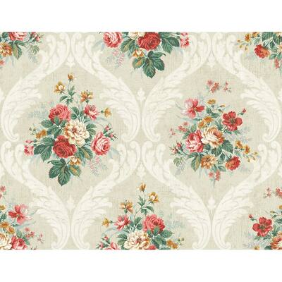 Seabrook Designs Peyton Floral Frame Bouquet Unpasted Wallpaper