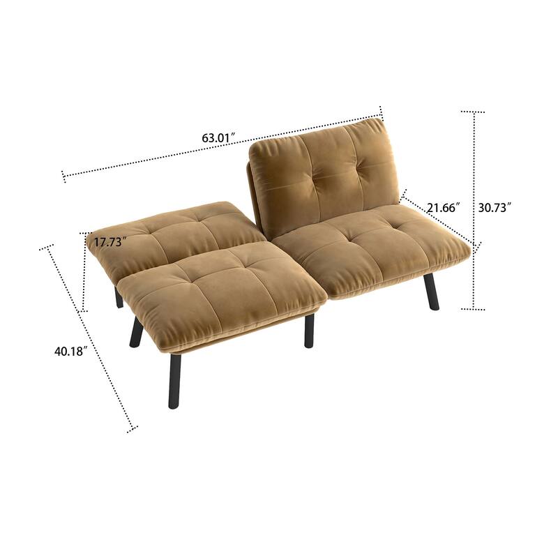 Classic Velvet Upholstered Convertible Futo Sofa Bed with Adjustable Split Backrest
