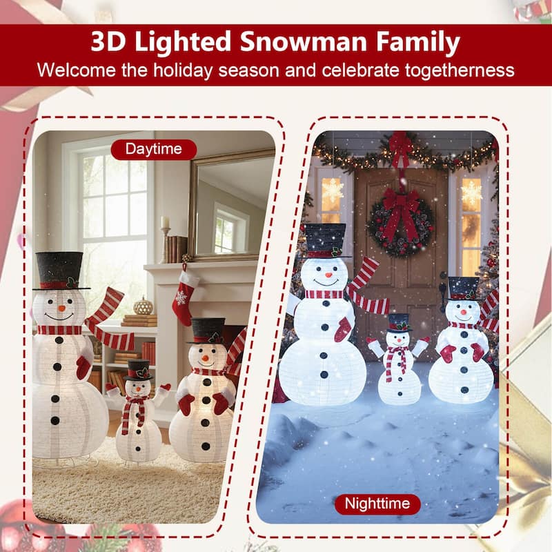 Costway 3PCS Pre-Lit 3D Snowman Set with 270 LED Lights for Home Lawn - as pic shows - See Details
