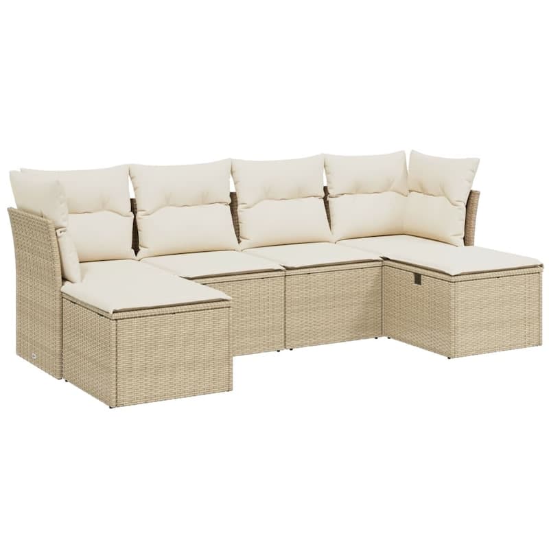 vidaXL Patio Sofa Set with Cushions Outdoor Furniture 6 Piece Poly Rattan