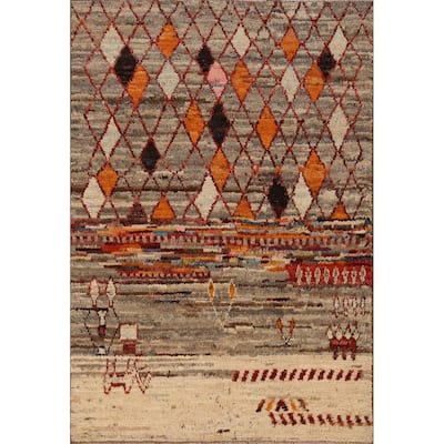 Trellis Geometric Moroccan Oriental Rug Handmade Wool Carpet - 4'1" x 6'0"