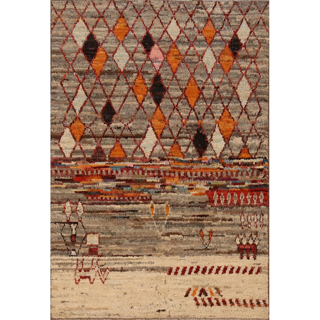 Trellis Geometric Moroccan Oriental Rug Handmade Wool Carpet - 4'1" x 6'0"