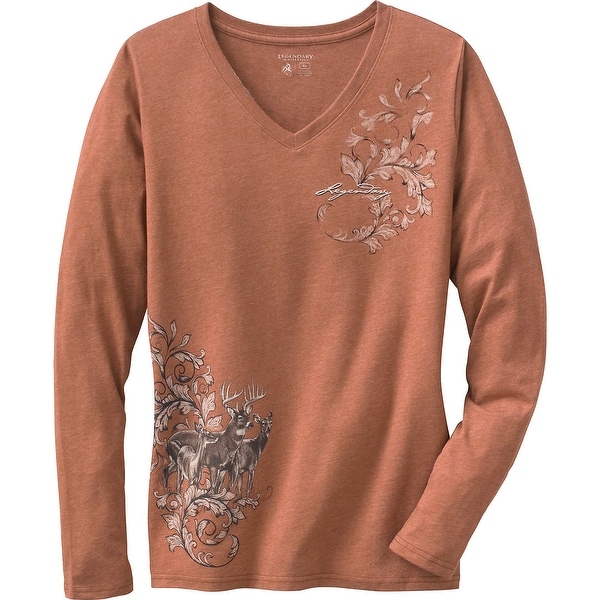 Legendary Whitetails Ladies Mystic Legends Long Sleeve V-Neck Shirt - canyon heather