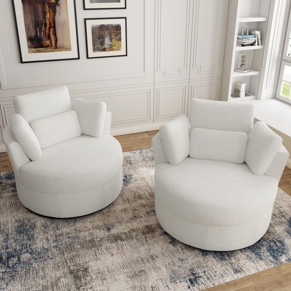 Upholstered Swivel Barrel Armchair with Storage Ottoman (Set of 2)