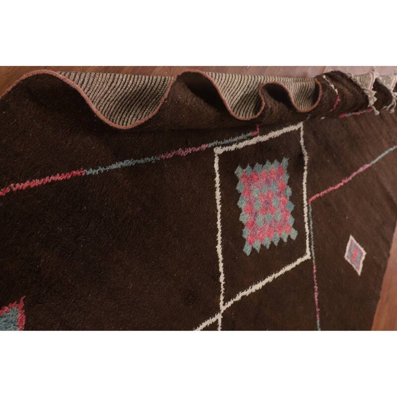 Tribal Brown Moroccan Oriental Area Rug Hand-Knotted Wool Carpet - 6'10" x 11'0"