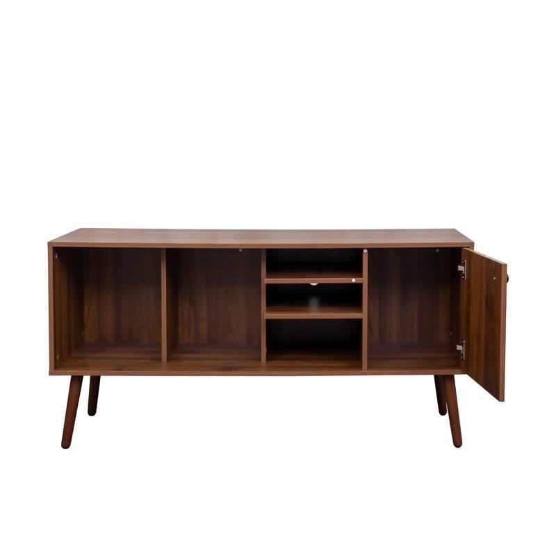 Roomfitters Mid-Century TV Stand, 53" Entertainment Center with Storage Cabinet and 3 Open Shelves for Living Room