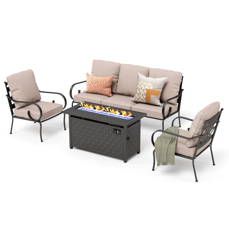 MAISON ARTS Patio Sofa Set 4/6-Piece Outdoor Conversation Set with 45'' Gas Fire Pit Table