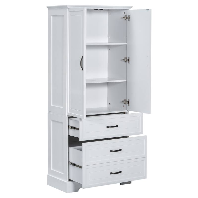 Anti-tipping Device Storage Cabinet for Bathroom with Shelves, Adjustable Shelf, Magnetic Door Stopper and Metal Door Handles