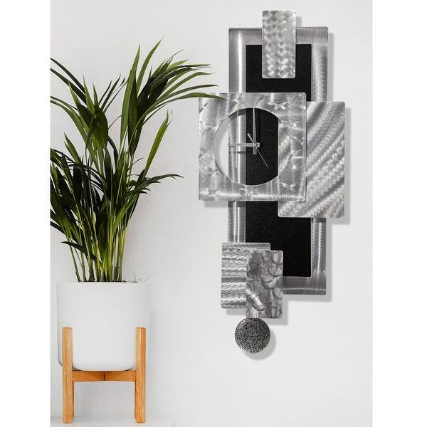 Statements2000 Large Metal Wall Art Clock Pendulum Modern Abstract Silver Black Sculpture Decor By Jon Allen Titan Clock Overstock 27085708