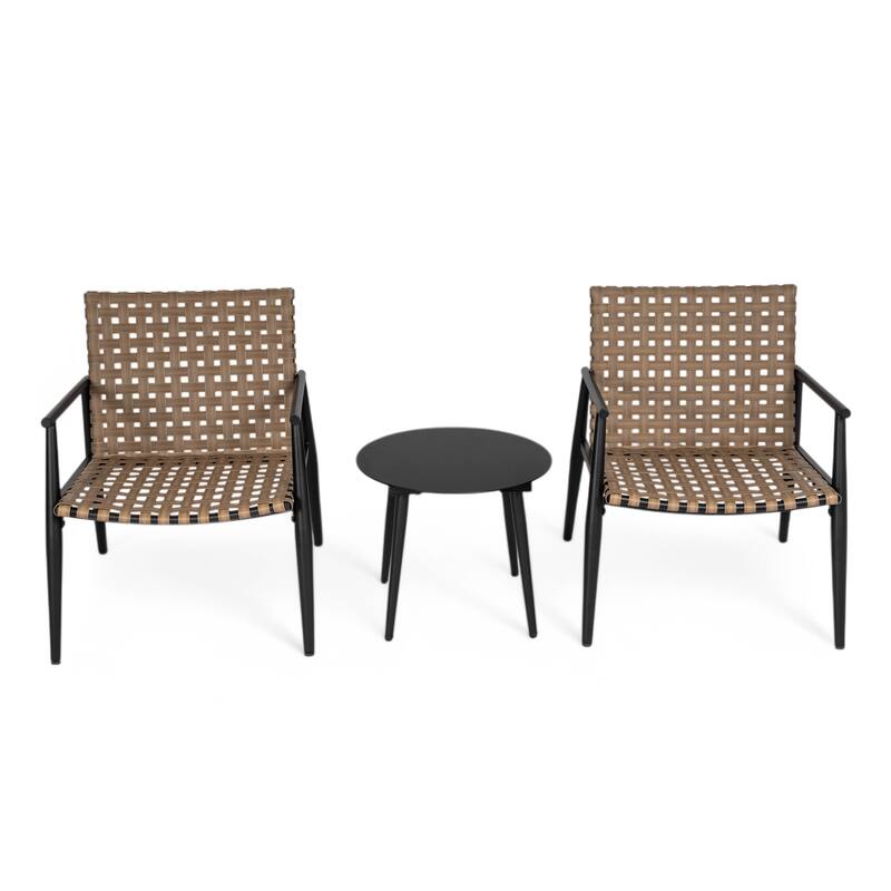 Roomfitters 3-Piece Outdoor Chat Set, PE Rattan Chairs with Glass Top Side Table, Black and Brown
