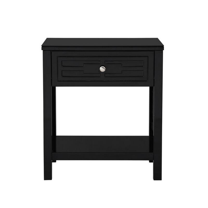 Black/Silver 1 Drawer 14.5 in. W Nightstand with Sturdy Glass Top