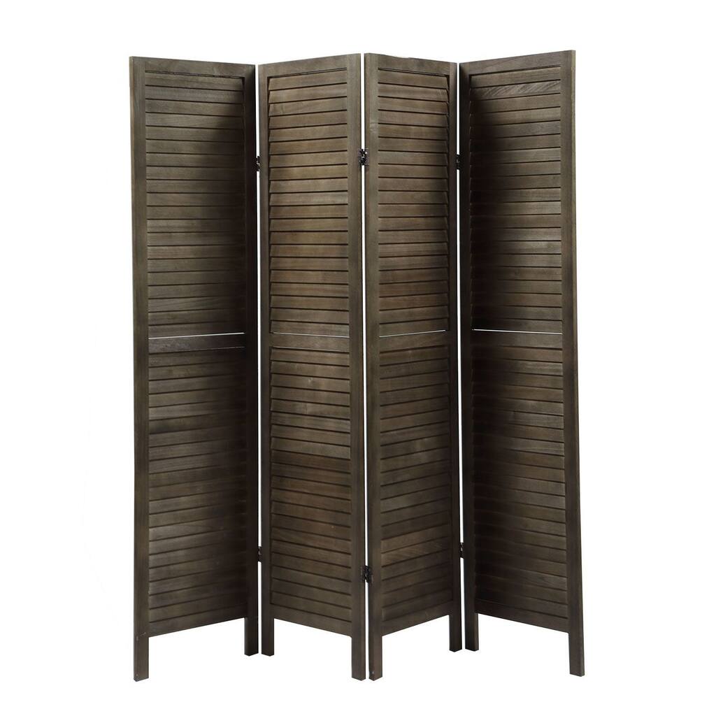 4-Panel Wood Room Divider Louver Partition Screen, 5.6 Ft. Tall Folding ...