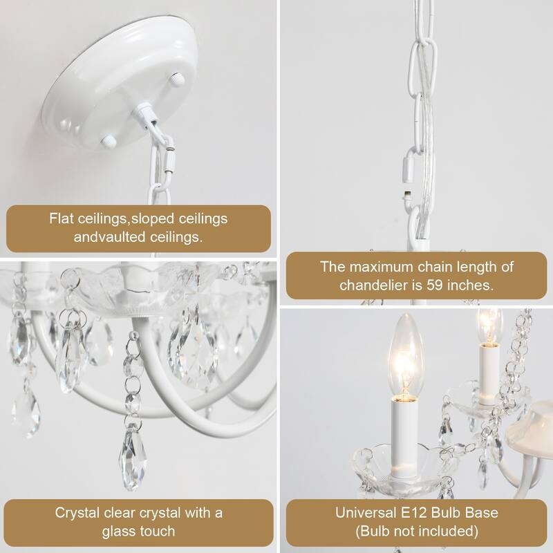 4-Light Candle Style Chandelier with Crystal Accents for Living Room Bedroom