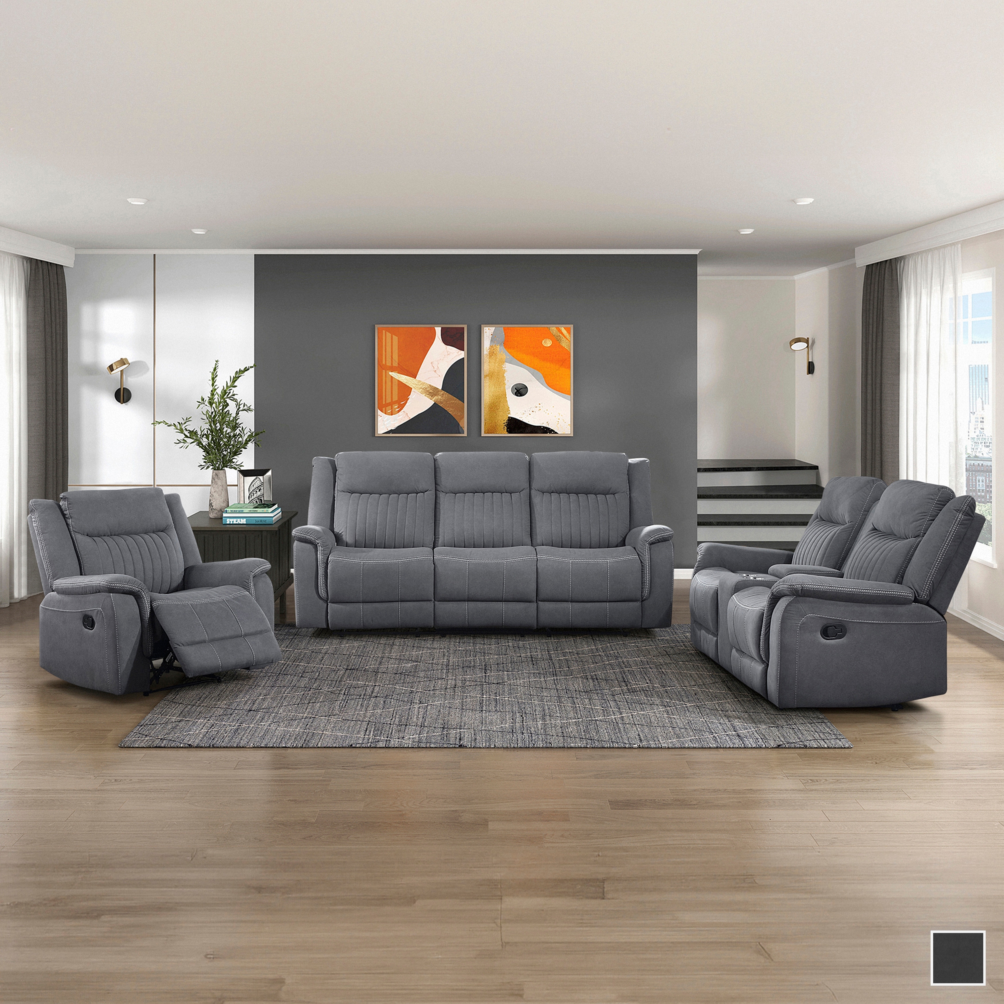 Fremont & Park Lenore 3-Piece Microfiber Manual Reclining Sofa Set
