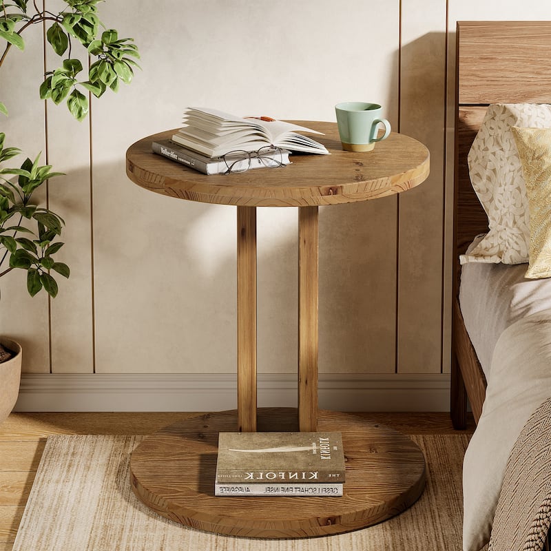 19.68" Round C-Shaped Solid Wood Nightstand