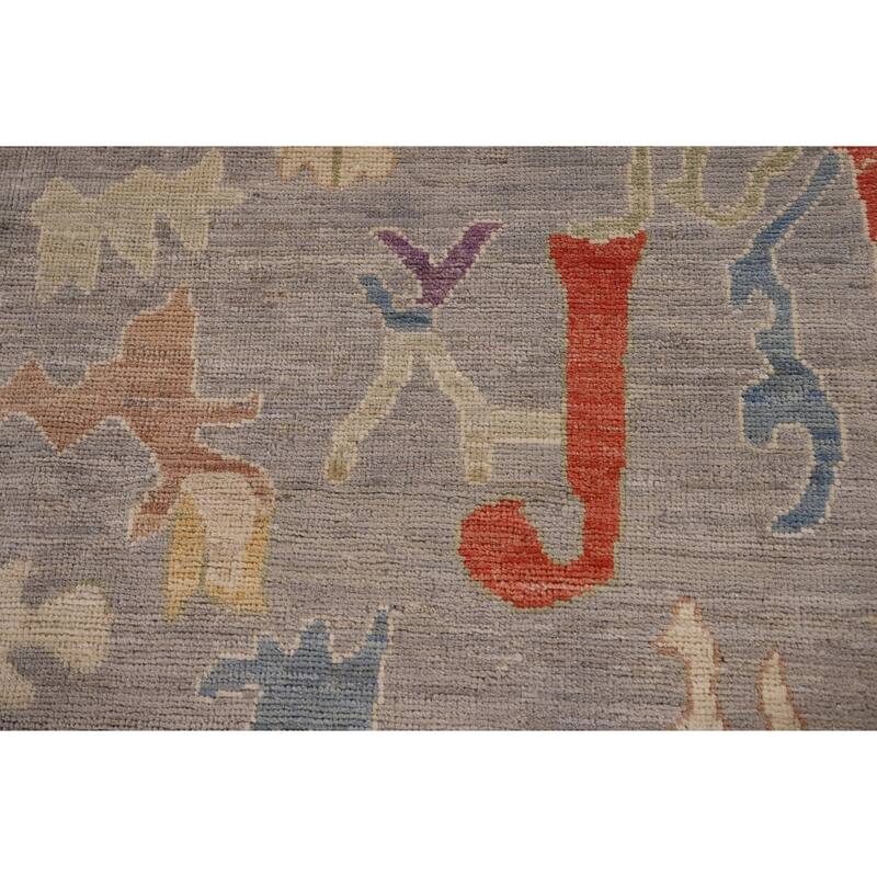 Vegetable Dye Oushak Area Rug Hand-Knotted Grey Wool Carpet - 8'0" x 9'9"