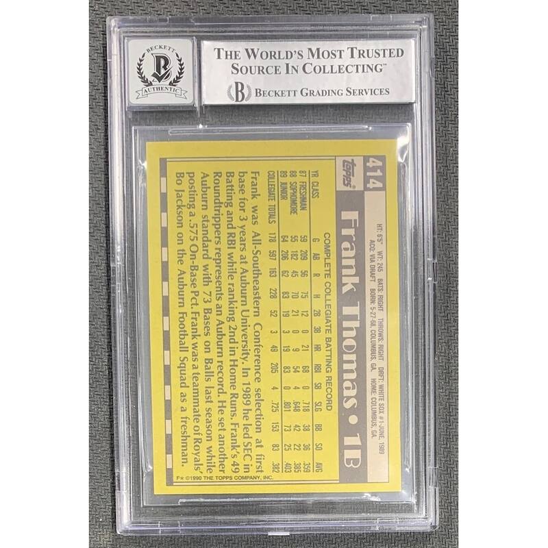 Frank Thomas 1990 Topps Signed Baseball Rookie Card #414B Auto Graded Beckett 10 - 8' x 11'