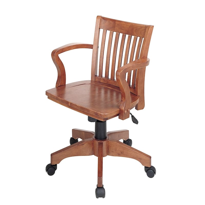 Classic Wooden Bankers Chair with Wood Seat and Arms - 22.8"D x 23.8"W x 37"H - Brown