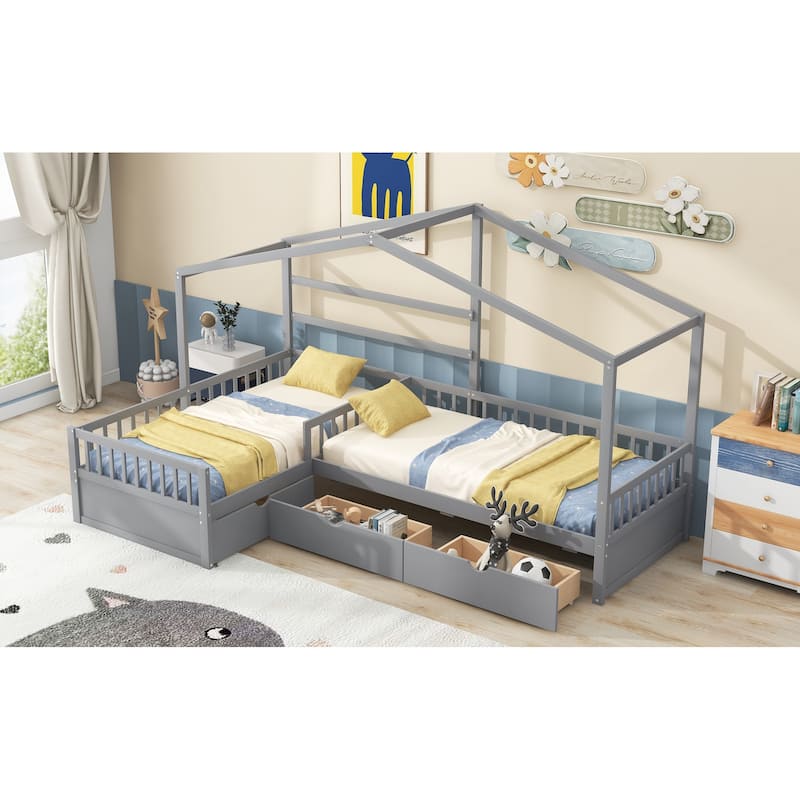 House Platform Bed with 3 Storage Drawers