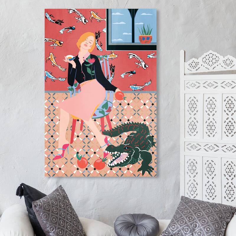 Wynwood Studio Canvas Animals Gators in Tranquility Pink and Dark Green Modern & Contemporary Wall Art Canvas Print - 45 x 30