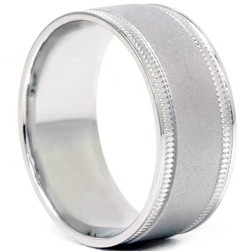 8mm Brushed Wedding Band White Gold