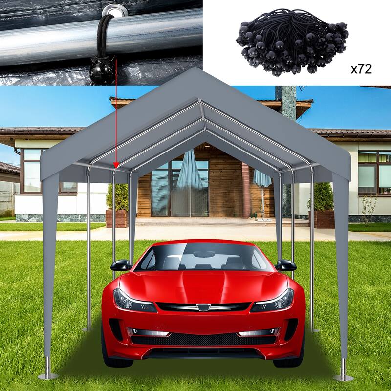 10x20FT Carport Canopy, Waterproof UV Protection, 72 Elastic Buckles