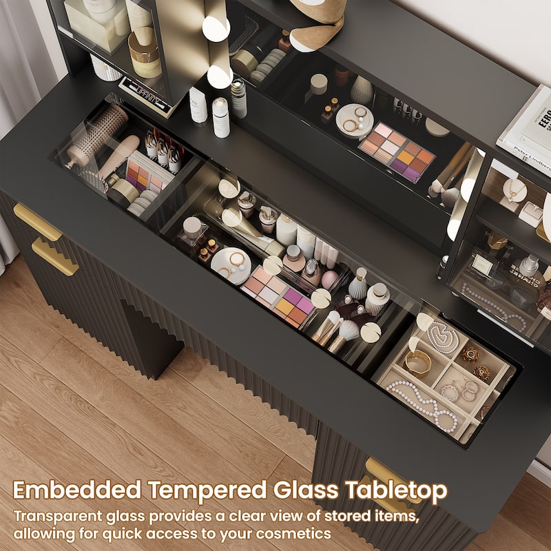 47" Modern Makeup Vanity Desk with Mirror and Large Cabinets, Dressing Table