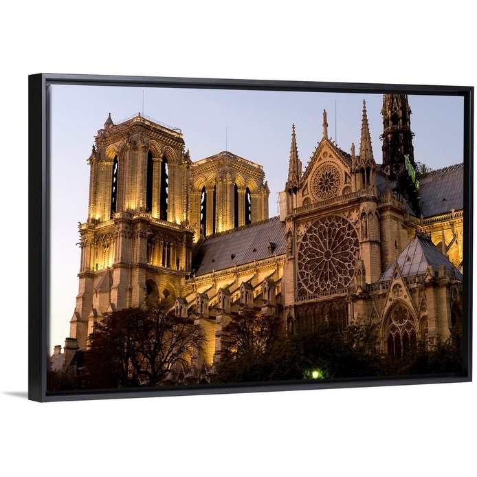 Cathedral Lit Up At Dusk Notre Dame Paris Ile De France France Black Float Frame Canvas Art Overstock 25515671