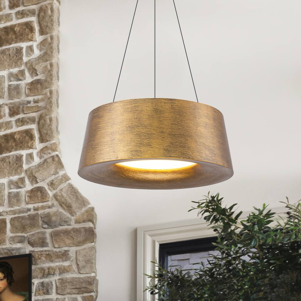Industrial Antique Gold LED Drum Metal Pendant Light for Dining and Living Room - Antique Gold