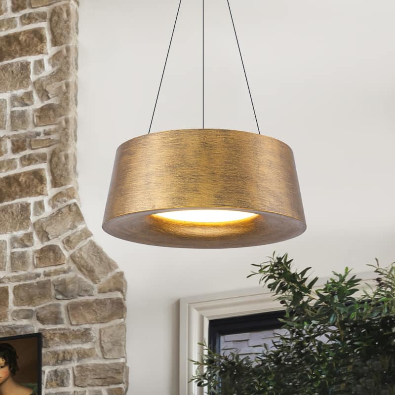 Industrial Antique Gold LED Drum Metal Pendant Light for Dining and Living Room - Antique Gold