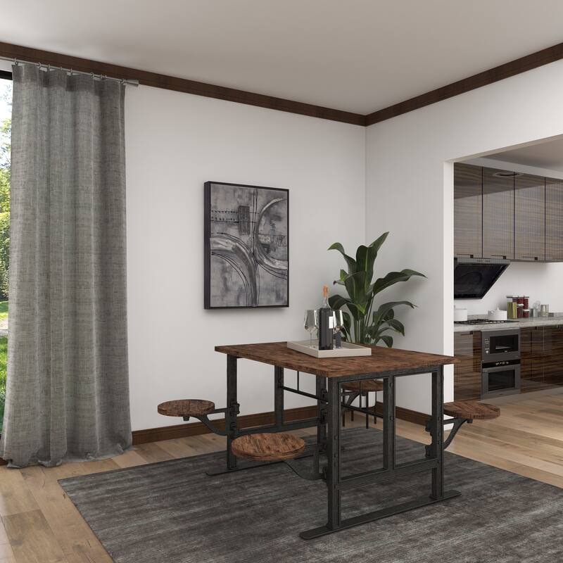 Brown Teak Wood Dining Table with Two, Four or Eight Attached Seats