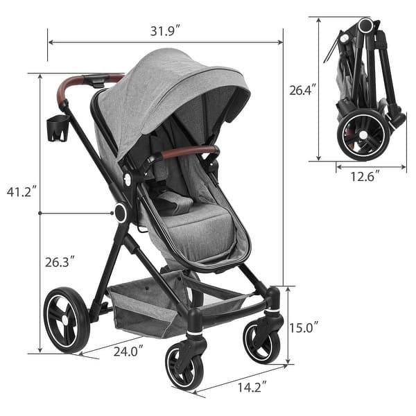 dimension image slide 0 of 2, 2 In 1 High Landscape Infant Baby Stroller - N/A