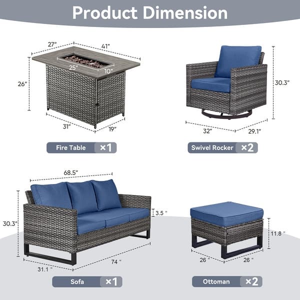 dimension image slide 7 of 24, Gymojoy Outdoor Fire Pit Conversation Set, Patio Furniture with Cushions
