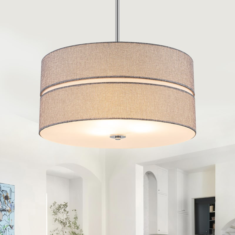 3-Light Chrome Drum Convertible Pendant or Flush Mount Light Fixture - Dia.19.69-in - Dia.19.69-in