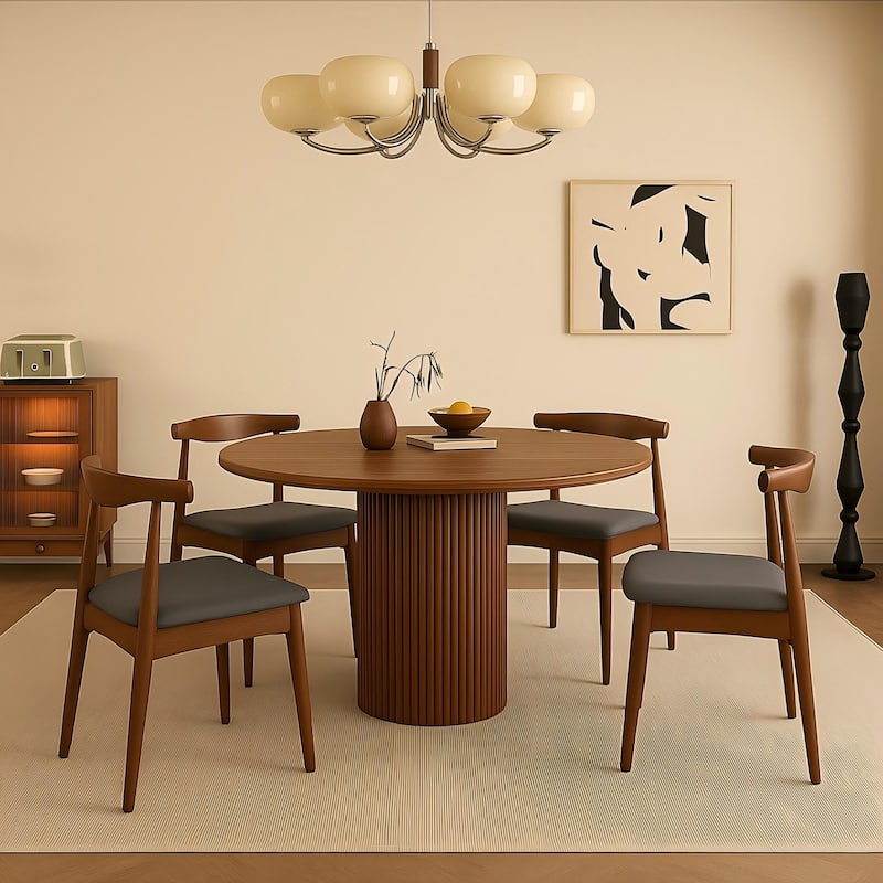 Mid Century Dining Room Chairs Set of 2,Wood and Fabric Upholstered For Dining Chairs