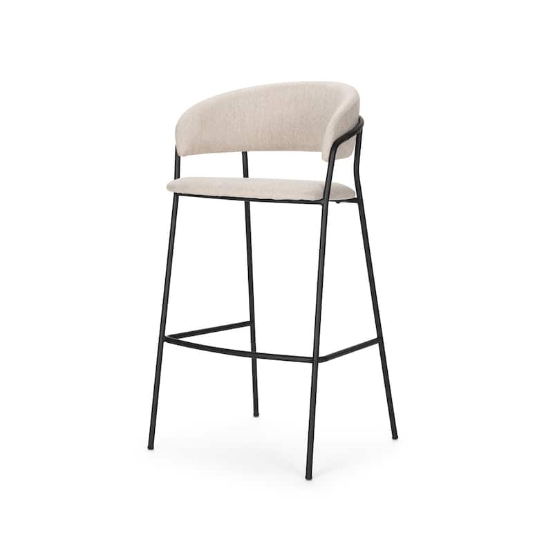 HomeRoots 30" Cream and Black Fabric and Metal Bar Height Bar Chair