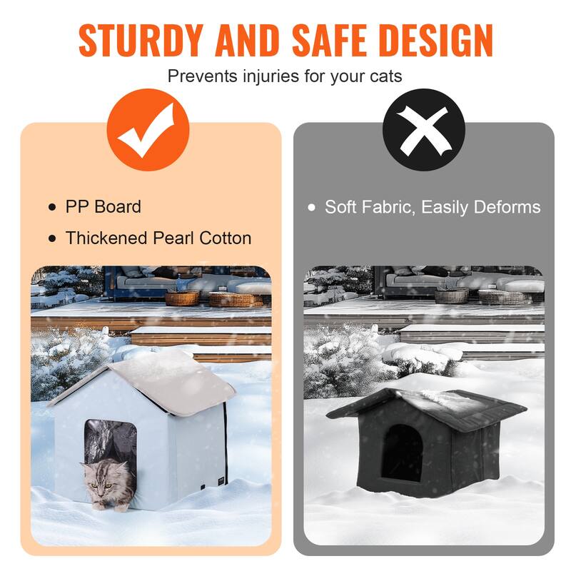 Heated Cat House, Outdoor Kitty Shelter with Adjustable Temperature and Timer, with Heated Pad for Winter to Stay Warm and Cozy
